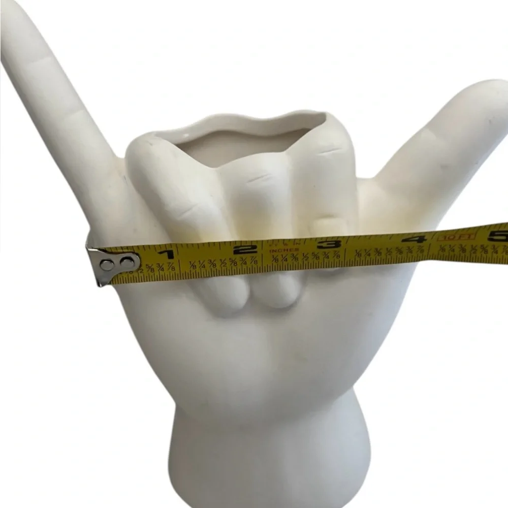 Creamy Matte White HANG LOOSE Hand Planter Pot Vase Shelf Office Decor